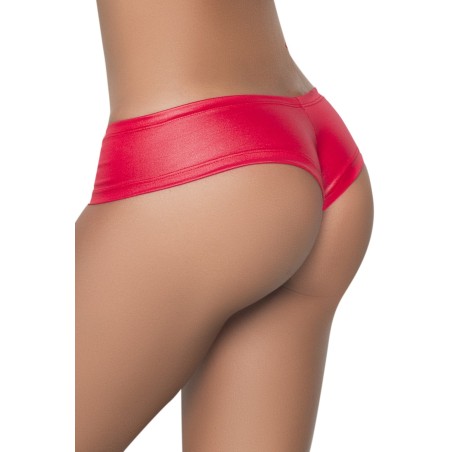 Tanga rouge wetlook froncé sur les fesses - MAL3025WRD