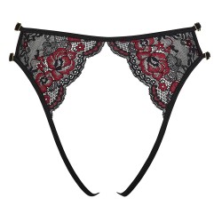 Culotte ouverte en fine dentelle florale rouge et noire - R23221451101