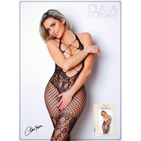 Bodystocking noir avec laçage croisé sur la poitrine - Le Numéro 18 - Collection Bodystocking - CM99018