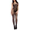 Bodystocking noir effet body jarretelles dentelle résille avec multiples bretelles - ML1783BLK