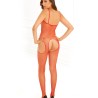 Bodystocking rouge filet ouvert devant et derrière - REN7002-RED