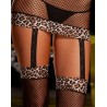 Bodystocking résille filet noir effet bas jarretelles bordures léopard - REN7019-BLK