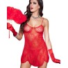 Nuisette rouge dentelle florale transparente et string - ML6662RED