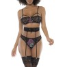 Deux-en-un, nuisette et ensemble trois pièces noir, tissu fleur exotique - MAL7496PRT