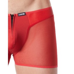 Boxer rouge sexy avec fermeture éclair et côtés style cuir et maille transparente - LM813-67RED