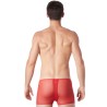 Boxer rouge sexy avec fermeture éclair et côtés style cuir et maille transparente - LM813-67RED