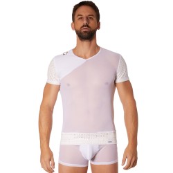  lingerie homme : tshirt blanc transparent manches ajourées