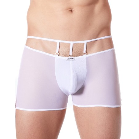 Boxer blanc suspendu fine maille transparente et ornements - LM804-67WHT