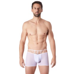 Boxer blanc suspendu fine maille transparente et ornements - LM804-67WHT