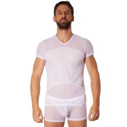  lingerie homme : tshirt blanc maille et motifs