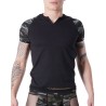 T-shirt noir sexy armée déco camouflage sur les manches et col rond ouvert - LM814-81BLK