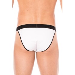 Slip blanc échancré avec zip - LM2003-61WHT