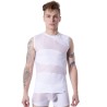 T-shirt débardeur blanc col rond opaque et transparent avec fines rayures - LM803-77WHT