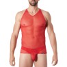 V-shirt rouge fine maille avec transparence - LM92-76RED