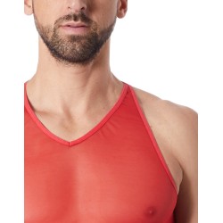 V-shirt rouge fine maille avec transparence - LM92-76RED