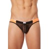 Slip noir filet avec bandes simili cuir oranges - LM911-61MBKO