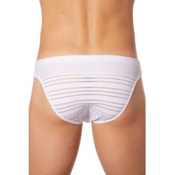 Slip brief blanc rayé opaque et transparent - LM906-61WHT