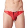 Slip brief rouge sexy avec fermeture éclair et côtés style cuir dos transparent - LM813-61RED