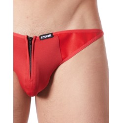 Slip brief rouge sexy avec fermeture éclair et côtés style cuir dos transparent - LM813-61RED