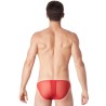 Slip brief rouge sexy avec fermeture éclair et côtés style cuir dos transparent - LM813-61RED