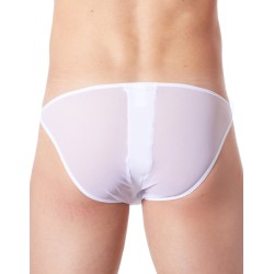 Slip brief blanc sexy avec fermeture éclair et côtés style cuir dos transparent - LM813-61WHT