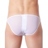 Slip brief blanc sexy avec fermeture éclair et côtés style cuir dos transparent - LM813-61WHT