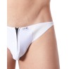 Slip brief blanc sexy avec fermeture éclair et côtés style cuir dos transparent - LM813-61WHT