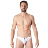 Slip brief blanc sexy avec fermeture éclair et côtés style cuir dos transparent - LM813-61WHT