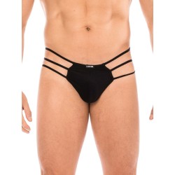 string noir pour homme avec 3 lanières sur chaque côté dans un style toile araignée de chez lookme, lingerie pour homme.