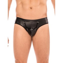 la marque look me, sousvêtement pour homme, avec ce string noir, poche amovible pour laisser apparaitre votre pénis.