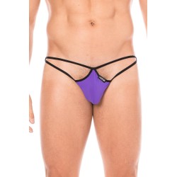  mini string violet pour homme en forme de goutte avec sur les côtés des ficelles de maintien.