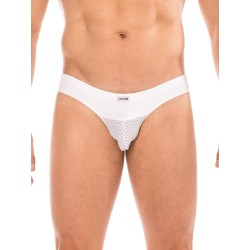 string blanc de la marque lookme sousvêtement pour homme avec large ceinture et formes géométrique.