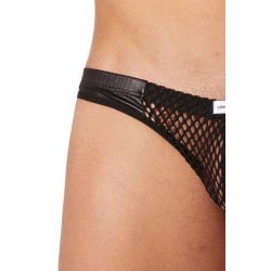 Slip noir filet avec bandes simili cuir - LM911-61MBLK