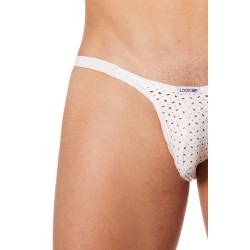 Slip échancré blanc simili cuir finement ajouré - LM811-61WHT