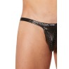 Slip échancré noir simili cuir finement ajouré - LM811-61BLK