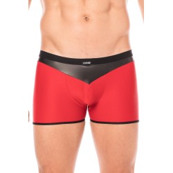  boxer rouge avec son tissu opaque et sa bande en forme de pointe en cuir