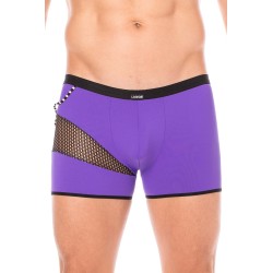  boxer violet sexy homme où se partage opacité, filet et cordelette