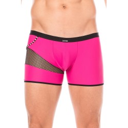  boxer magenta sexy homme où se partage opacité, filet et cordelette