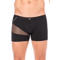  boxer noir sexy homme où se partage opacité, filet et cordelette