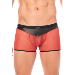  boxer cuir simili et résille rouge transparente