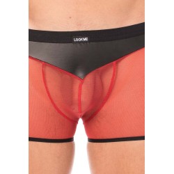 Boxer simili cuir noir et résille rouge - LM2005-67BKR