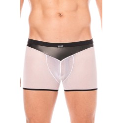  boxer cuir simili et résille blanche transparente