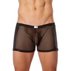  lingerie look me : boxer noir filet côtés simili cuir