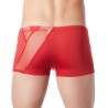 Boxer rouge sexy avec bandes fine résille et déco zippée - LM808-67RED