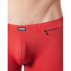 Boxer rouge sexy avec bandes fine résille et déco zippée - LM808-67RED