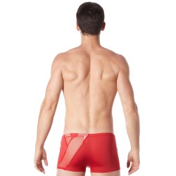 Boxer rouge sexy avec bandes fine résille et déco zippée - LM808-67RED