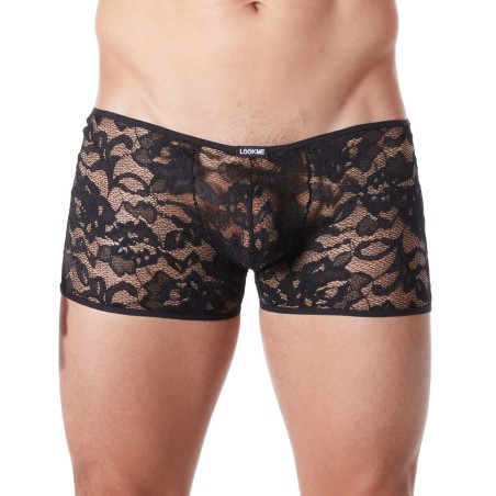 Boxer noir en fine dentelle avec légère transparence - LM706-67BLK